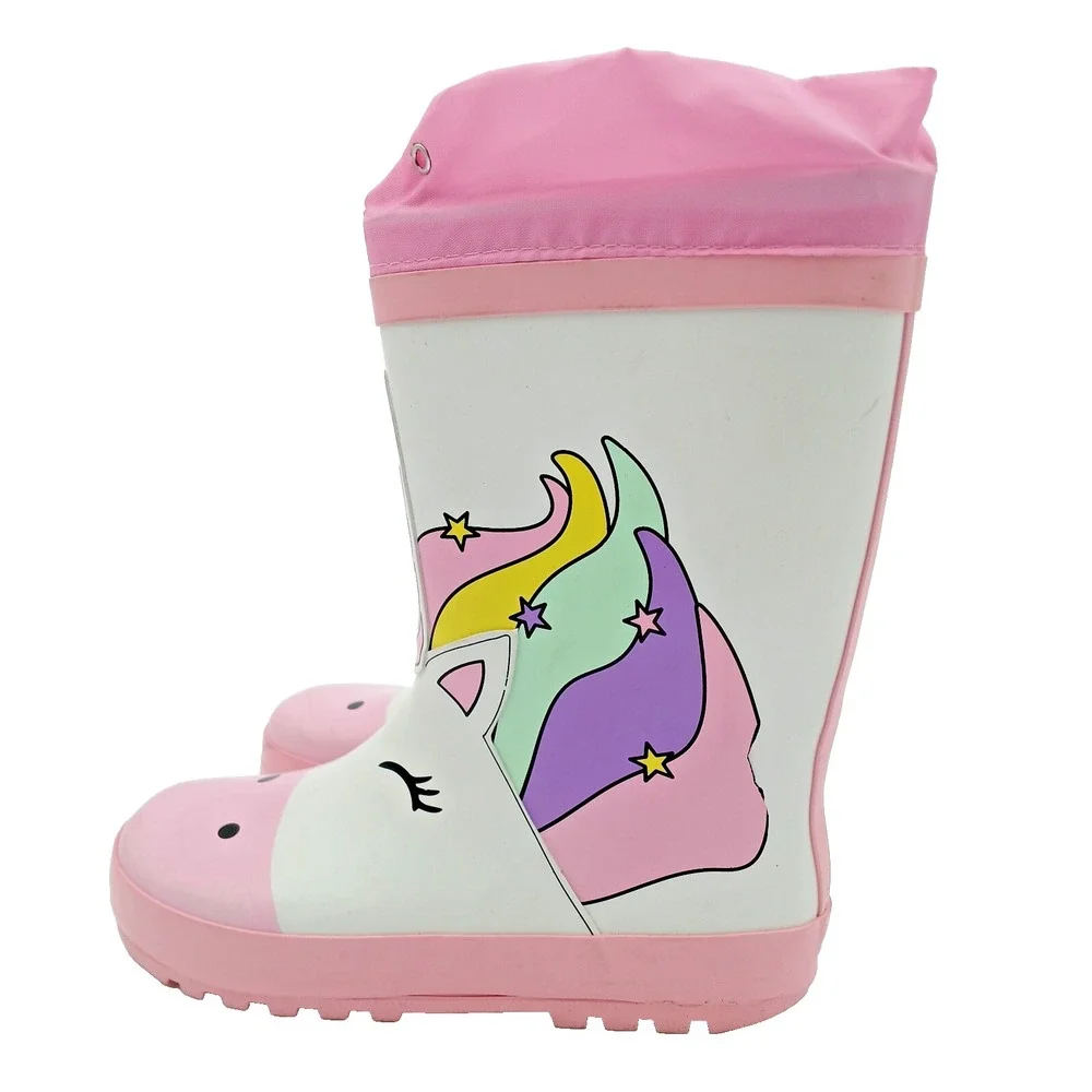 Unicorn Rain Boots Youth Girls Size 2 Pink‎ Pull-On Unicorn Rubber Boots